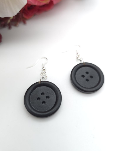 schwarze Knopf Ohrringe Holz Natur Button